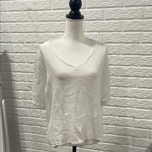 HYFVE White Relaxed 3/4 Sleeve Ribbed Top